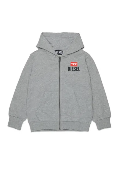 Diesel Kids' Full-zip Sweatshirt With Logo In Gray
