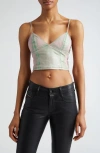 Diesel De-fulvy-s Denim Cropped Top In Green/pink