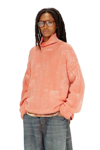 Diesel Funnel-neck Jumper In Ribbed Wool Blend In Pink