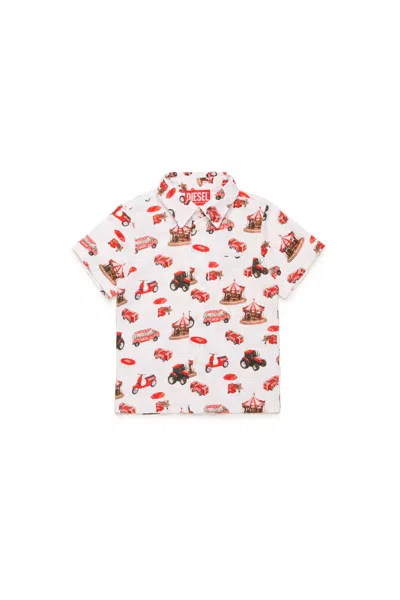 Diesel Funny Campaign  Allover Bowling Shirt In White