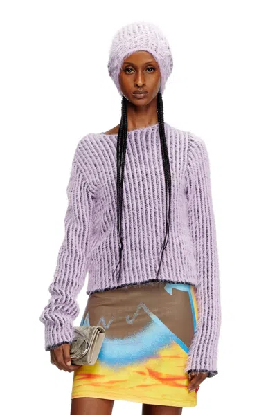 Diesel Fuzzy Striped Wool-blend Jumper In Violet