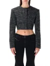 Diesel Cropped Jacket In Bouclé Fabric In Gray