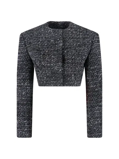 Diesel Cropped Jacket In Bouclé Fabric In Black