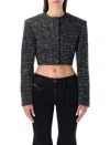 Diesel Cropped Tweed Jacket Long Sleeves In Black