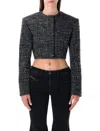 Diesel Cropped Tweed Jacket Long Sleeves In Gray