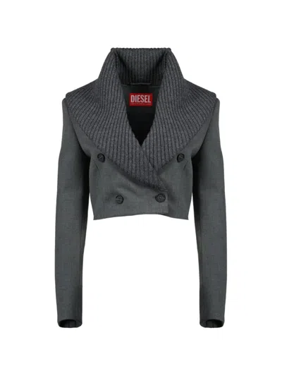 Diesel G-olden Button Shawl Collar Jacket In Gray