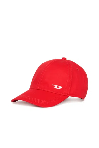 Diesel Kids' Gabardine Baseball Cap With D Graphics In Red