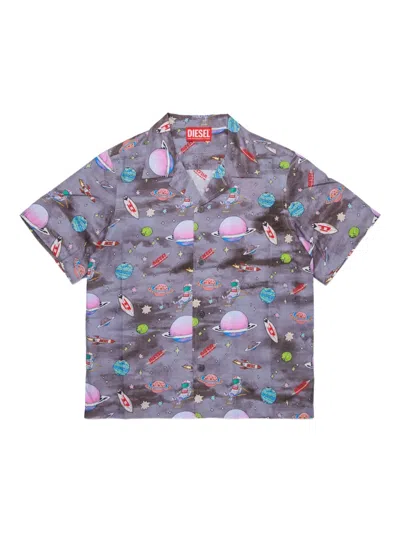Diesel Kids' Galaxy-print Short-sleeve Shirt In Multi