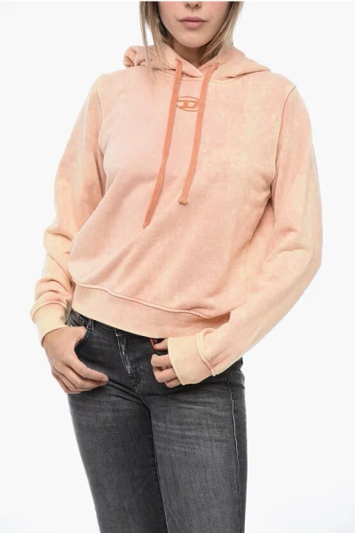 Diesel Logo Plaque Washed-effect Hoodie In Orange