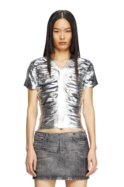 Diesel Gathered Slim Fit T-shirt In Silver