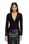 Diesel Gathered V-neck Jumper In Wool In Blue