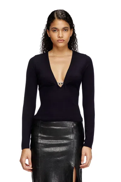 Diesel Gathered V-neck Jumper In Wool In Blue