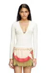 Diesel Gathered V-neck Jumper In Wool In White