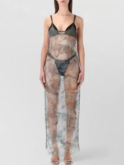Diesel Gaya Mesh Beach Dress Long Neckline Back In Black