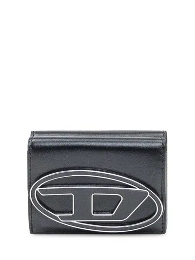 Diesel Genuine Leather Card Wallet In Black