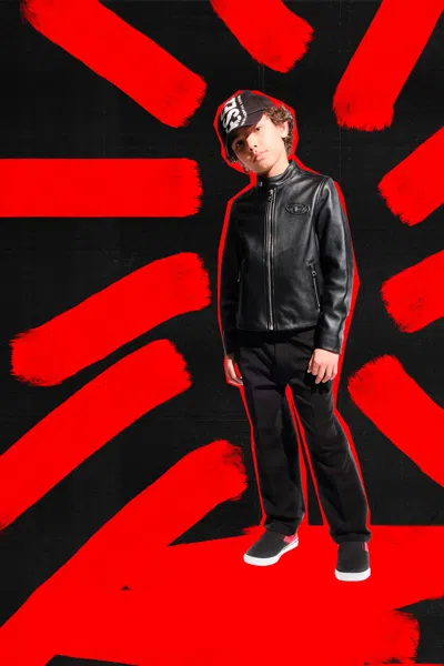 Diesel Kids' Genuine Leather Nail Model Jacket In Black