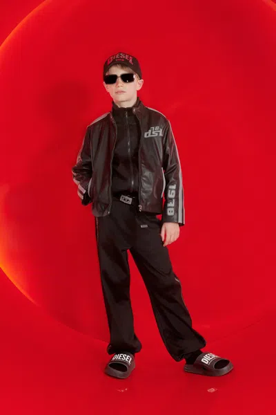 Diesel Kids' Biker Jacket With Printed Logo In Black