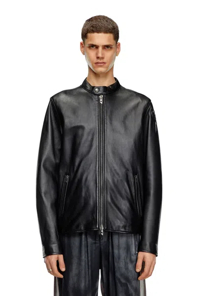 Diesel Giacca Biker In Pelle Con Logo A Rilievo In Nero