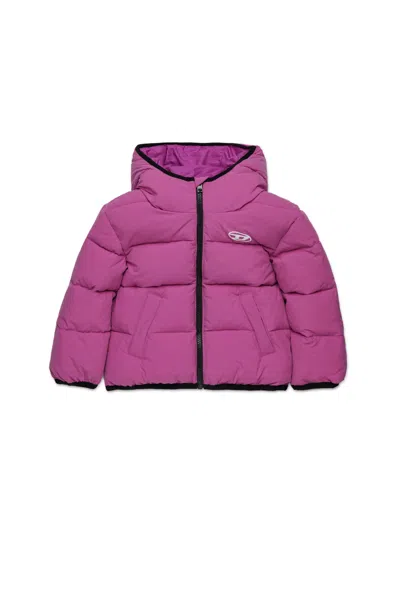 Diesel Giacca Imbottita Corta Con Logo Oval D In Purple