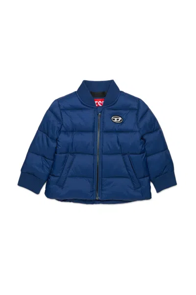 Diesel Short Padded Jacket With Patch Oval D In Blue