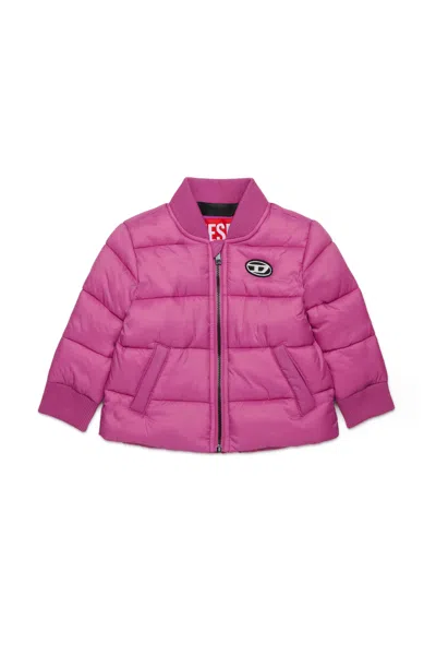 Diesel Short Padded Jacket With Patch Oval D In Pink