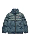 Diesel Giacca Imbottita Corta In Denim Effetto Dirty In Multi