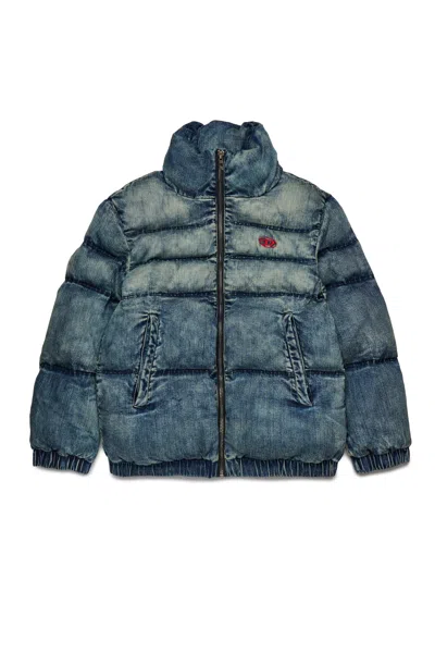 Diesel Giacca Imbottita Corta In Denim Effetto Dirty In Multi