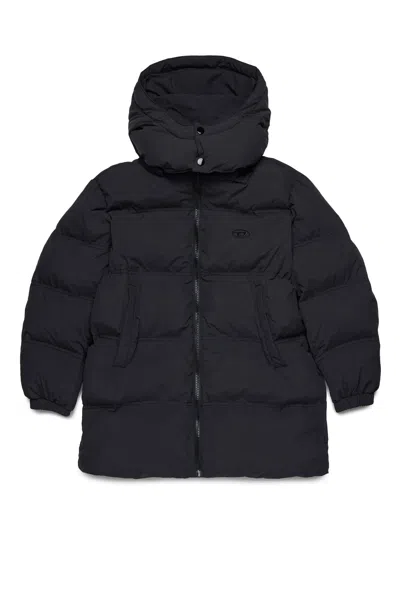 Diesel Giacca Imbottita Lunga Con Cappuccio In Black