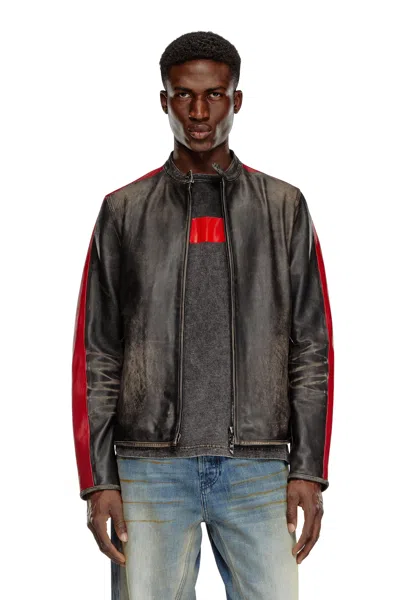 Diesel Giacca In Pelle Con Righe A Contrasto In Multicolor