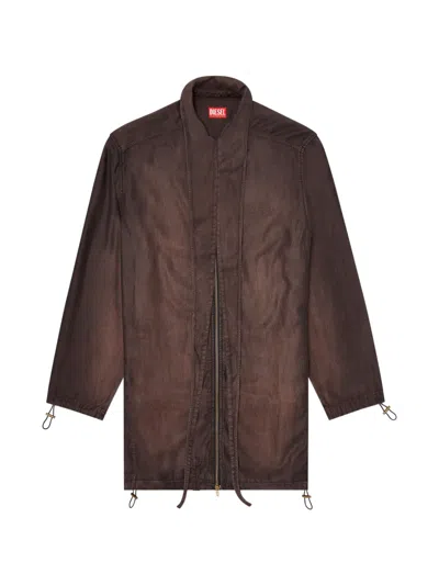 Diesel Giacca Leggera Extra-long Collar Zip-up Denim Jacket In Brown