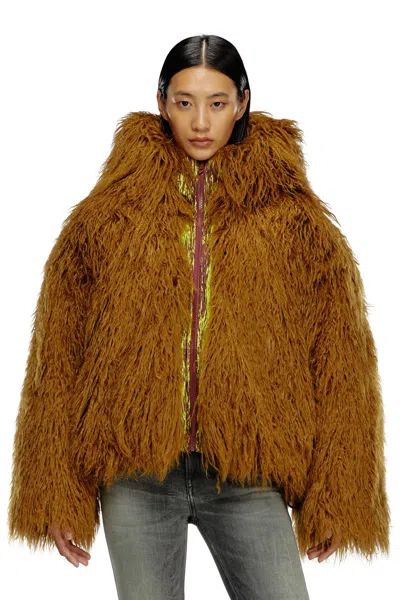 Diesel W-asabi Faux-fur Jacket In Brown