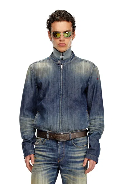 Diesel Giacca Stile Moto In Denim Streaky In Blue