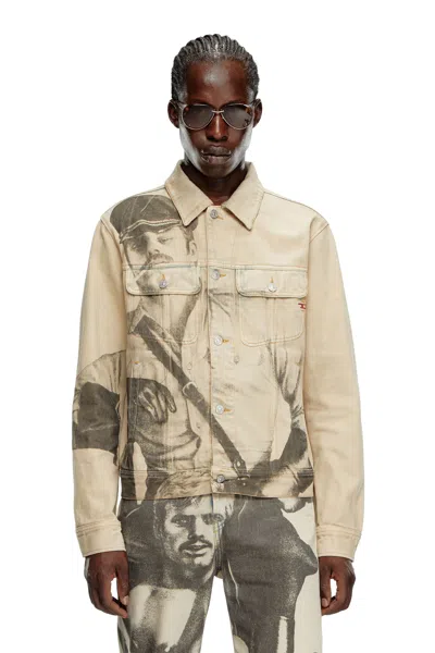 Diesel Trucker Jacket With Digital Print In Beige