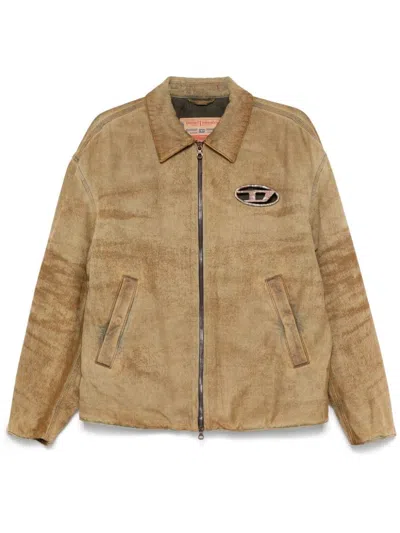 DIESEL 'RUST' BROWN JACKET WITH FRONTAL LOGO PLATE IN COTTON MAN