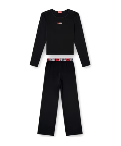 Diesel Gilda-d-core Logo-waistband Pajama Set In Black