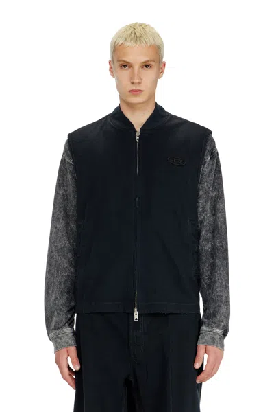 Diesel Cotton Ripstop Vest With Oval D Patch In Black