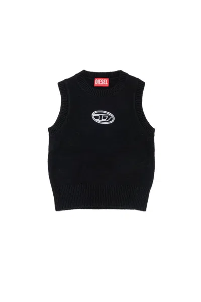 Diesel Kids' Cashmere Blend Vest Branded With Oval D Logo In Black