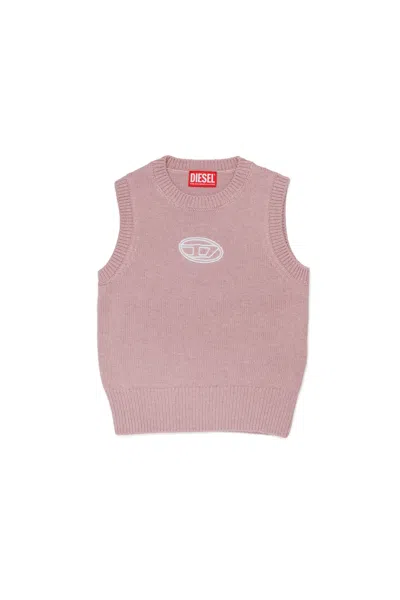 Diesel Kids' Cashmere Blend Vest Branded With Oval D Logo In Pink
