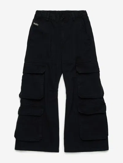 Diesel Kids' Girls Wide Leg Cargo Trousers In Black