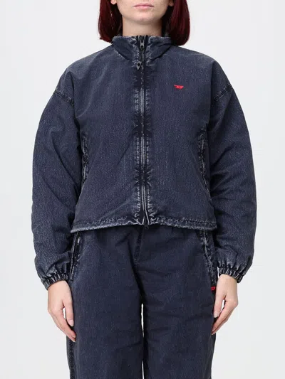 Diesel G-leamer Cropped Windbreaker Jacket With High Neck And Embroidered Logo In Blue