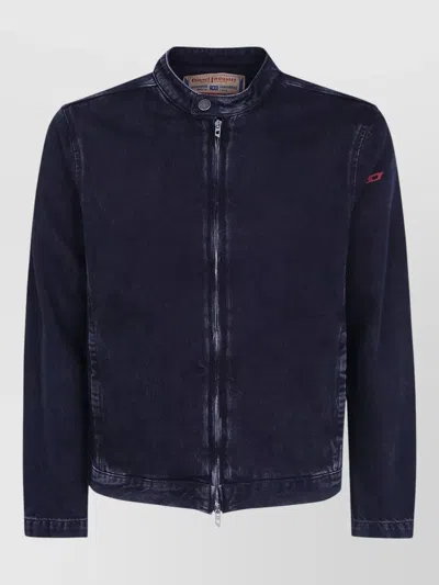 Diesel Glory Long Sleeve Stand Collar Coat In Blue