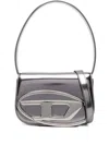 Diesel Oval-d Logo Patent Leather Shoulder Bag In Gray