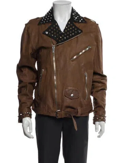 Pre-owned Diesel Goat Leather Moto Jacket In Brown