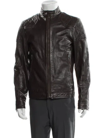 Pre-owned Diesel Goat Leather Moto Jacket In Gray
