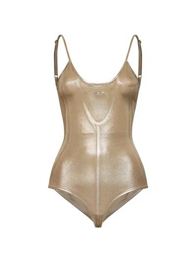 Diesel Gold Metallic Stretch Jersey T-imyny Bodysuit