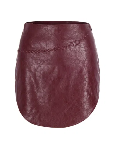Diesel Coated Miniskirt With Embossed Motif In Burgundy