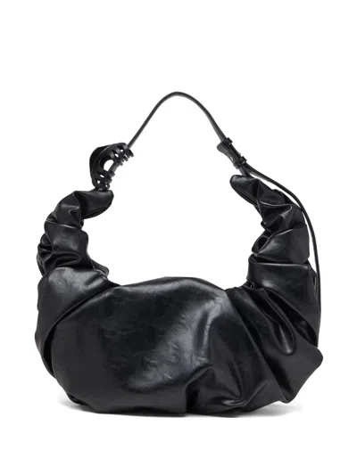 Diesel Grab-d L-large Scrunched Hobo Bag In Shiny Pu In Black