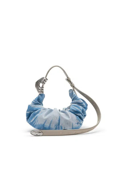 Diesel Grab-d-scrunched Hobo Bag In Satin Denim In Blue