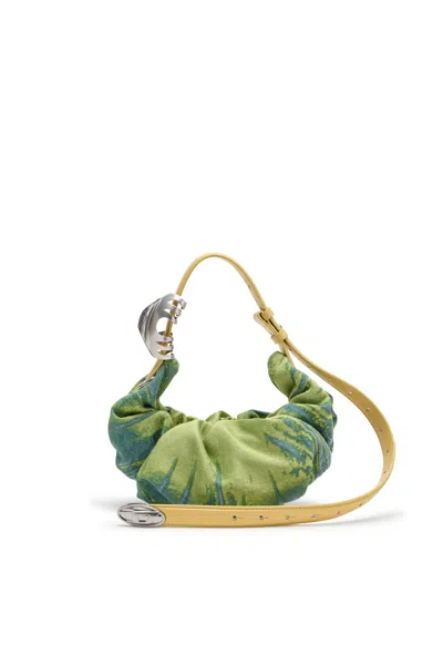 Diesel Grab-d-scrunched Hobo Bag In Satin Denim In Green