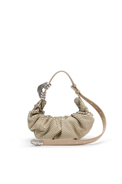 Diesel Grab-d-scrunched Hobo Bag In Textured Leather In Sand